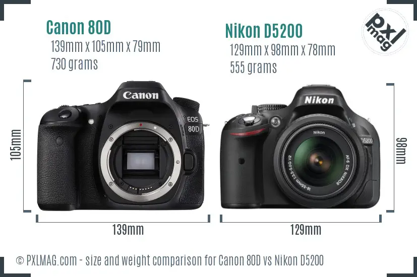 Canon 80D vs Nikon D5200 size comparison Canon 80D vs Nikon D5200 size comparison