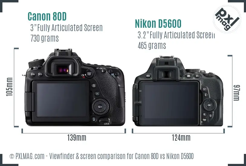 Canon 80D vs Nikon D5600 Screen and Viewfinder comparison