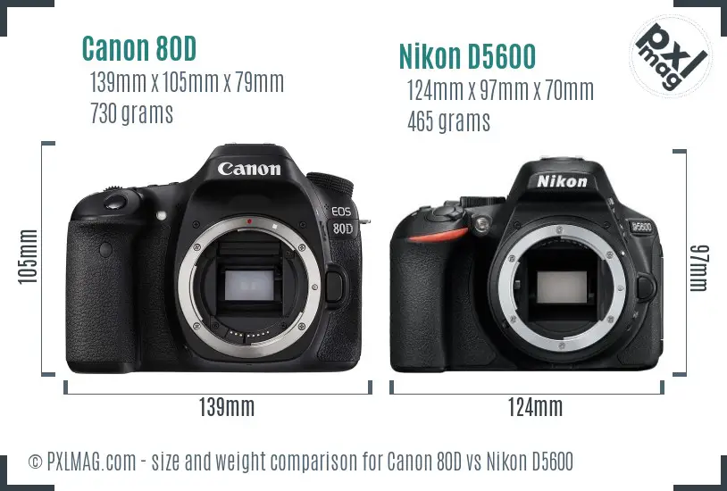 Canon 80D vs Nikon D5600 size comparison