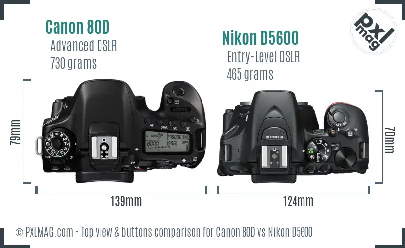 Canon 80D vs Nikon D5600 top view buttons comparison