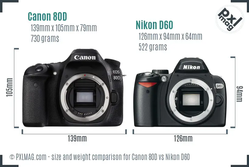 Canon 80D vs Nikon D60 size comparison