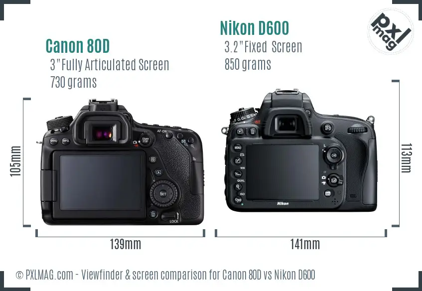 Canon 80D vs Nikon D600 Screen and Viewfinder comparison