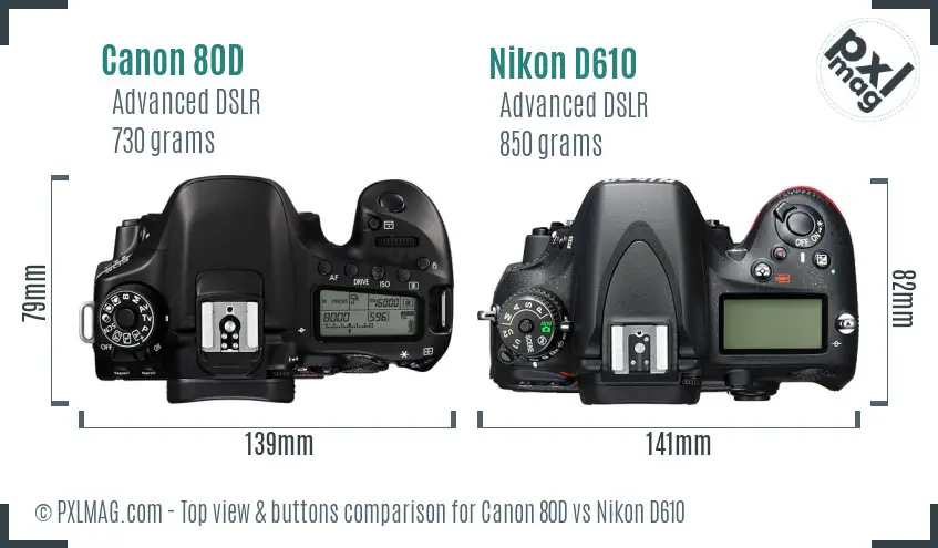 Canon 80D vs Nikon D610 top view buttons comparison