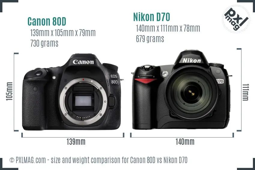 Canon 80D vs Nikon D70 size comparison