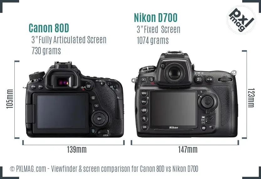 Canon 80D vs Nikon D700 Screen and Viewfinder comparison