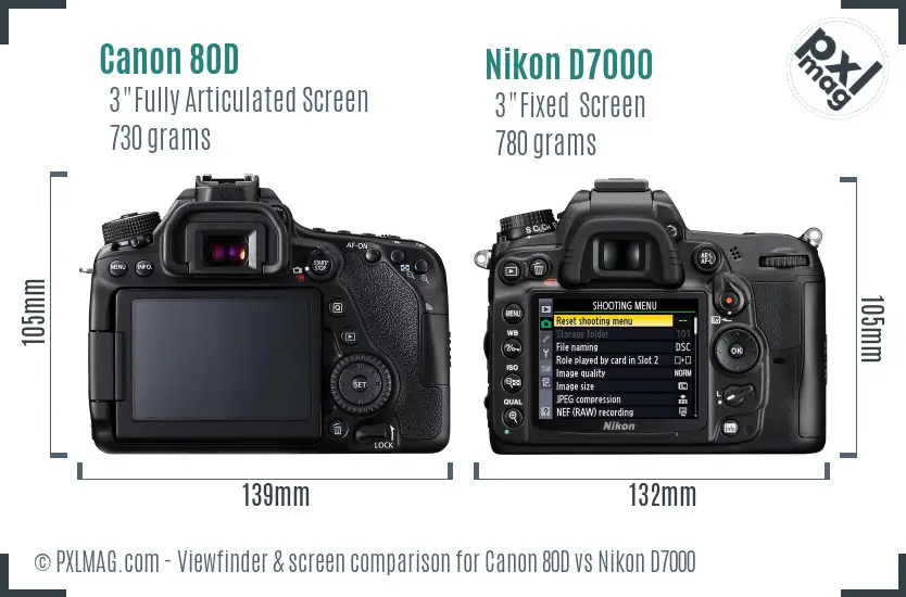 Canon 80D vs Nikon D7000 Screen and Viewfinder comparison