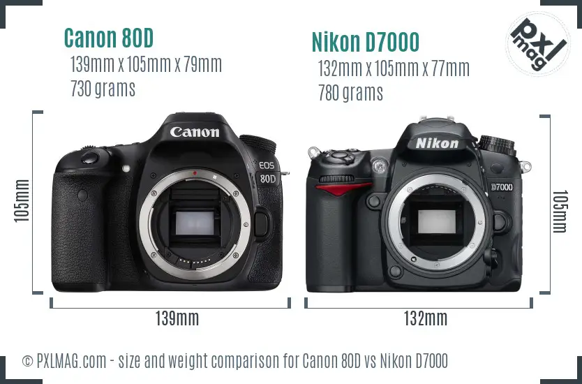 Canon 80D vs Nikon D7000 size comparison