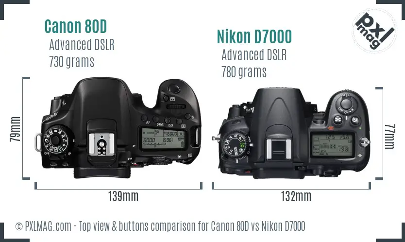 Canon 80D vs Nikon D7000 top view buttons comparison