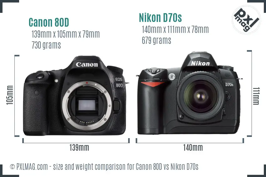 Canon 80D vs Nikon D70s size comparison