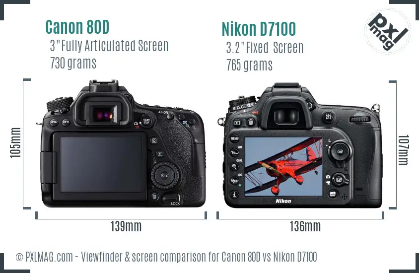 Canon 80D vs Nikon D7100 Screen and Viewfinder comparison