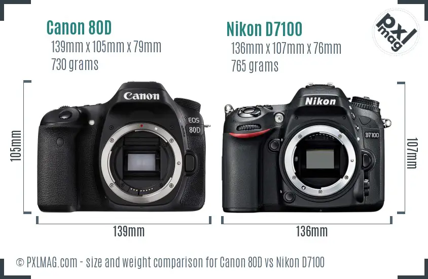 Canon 80D vs Nikon D7100 size comparison