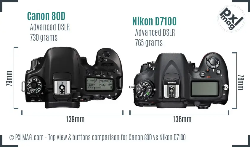 Canon 80D vs Nikon D7100 top view buttons comparison
