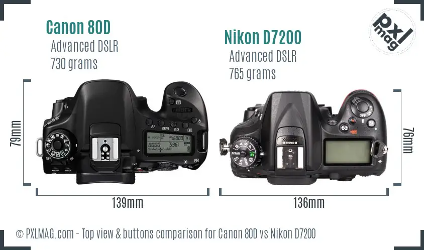 Canon 80D vs Nikon D7200 top view buttons comparison