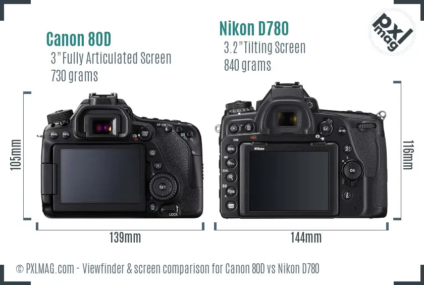 Canon 80D vs Nikon D780 Screen and Viewfinder comparison