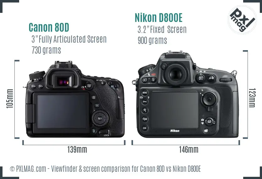 Canon 80D vs Nikon D800E Screen and Viewfinder comparison