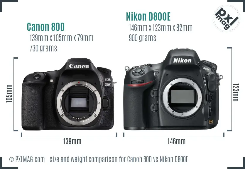 Canon 80D vs Nikon D800E size comparison