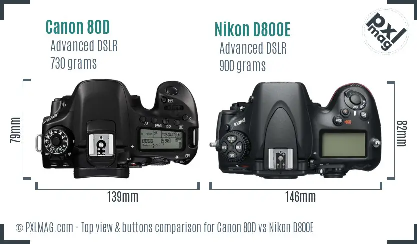 Canon 80D vs Nikon D800E top view buttons comparison