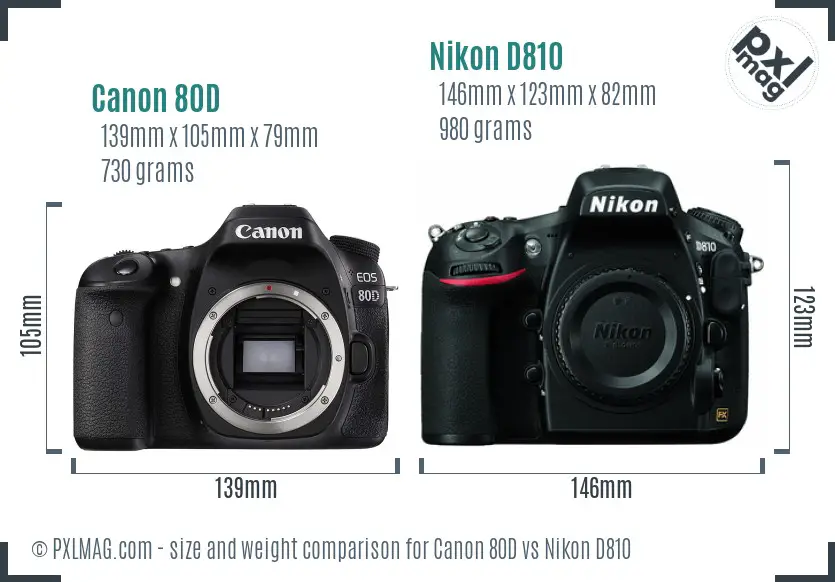 Canon 80D vs Nikon D810 size comparison