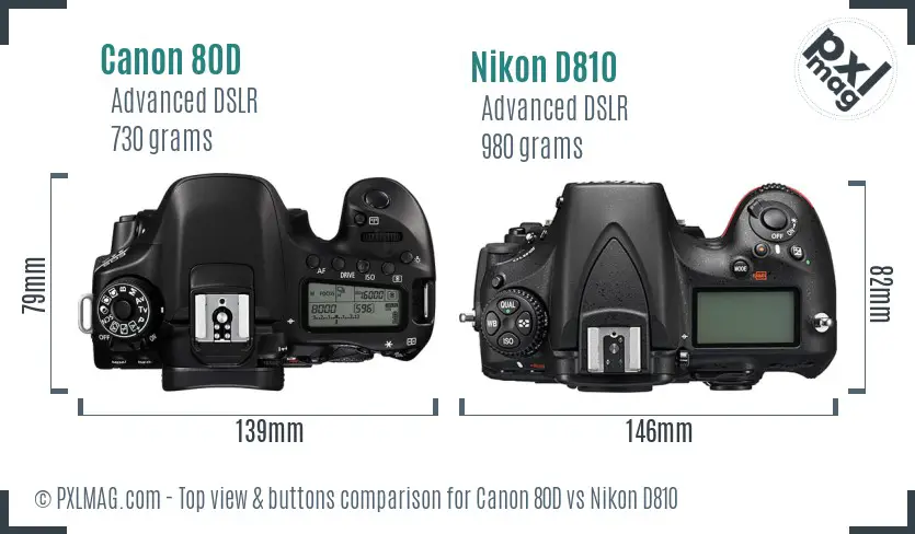 Canon 80D vs Nikon D810 top view buttons comparison