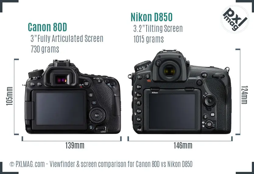 Canon 80D vs Nikon D850 Screen and Viewfinder comparison