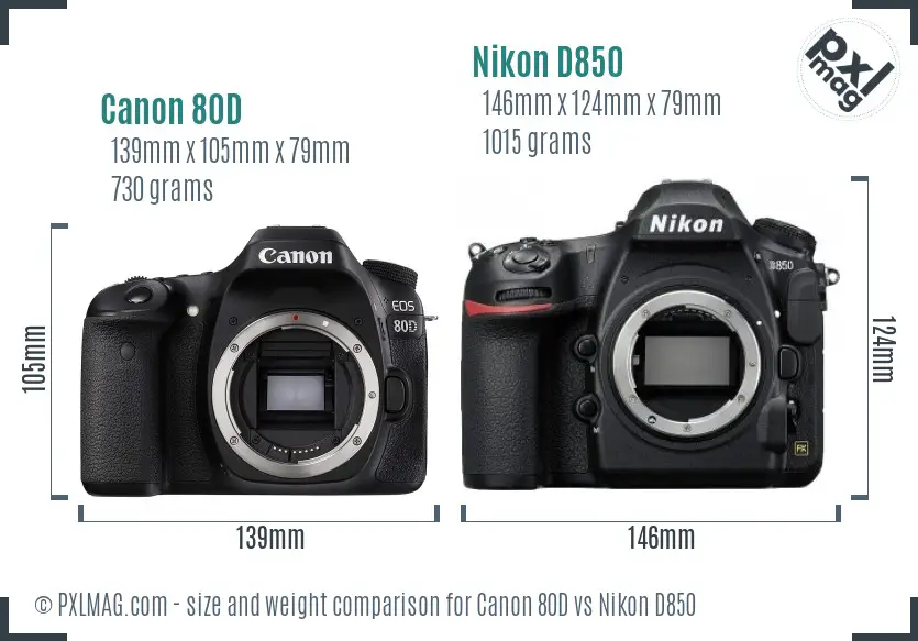 Canon 80D vs Nikon D850 size comparison