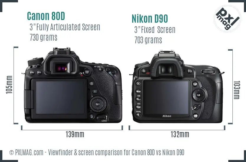 Canon 80D vs Nikon D90 Screen and Viewfinder comparison