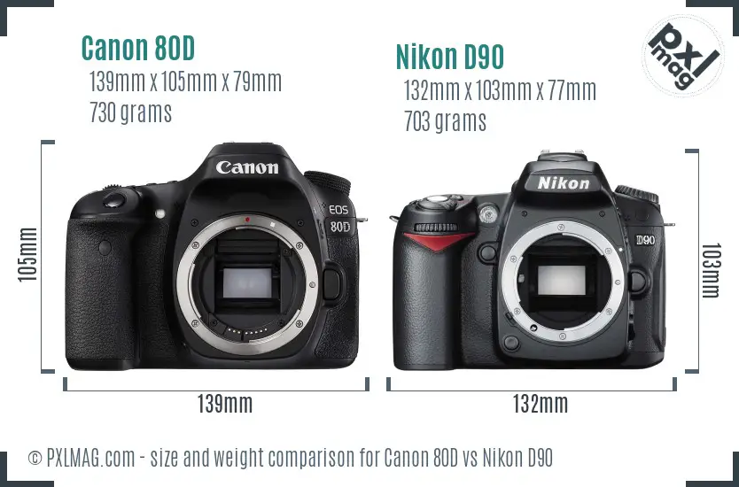 Canon 80D vs Nikon D90 size comparison