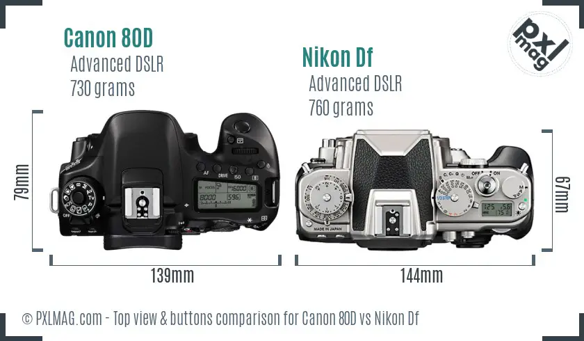 Canon 80D vs Nikon Df top view buttons comparison