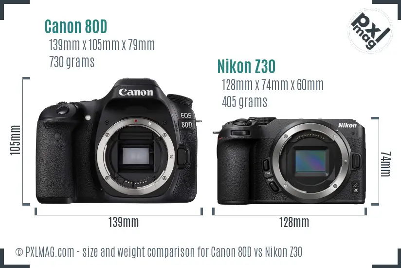 Comparing physical size and ergonomics between Canon EOS 80D and Nikon Z30