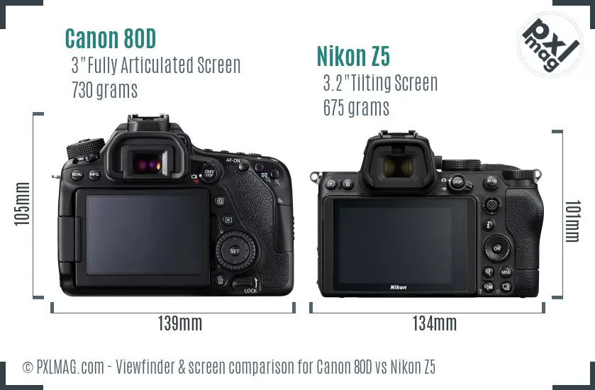 Canon 80D vs Nikon Z5 Screen and Viewfinder comparison Canon 80D vs Nikon Z5 Screen and Viewfinder comparison