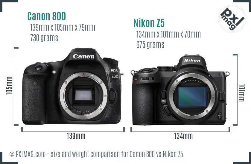 Canon 80D vs Nikon Z5 size comparison Canon 80D vs Nikon Z5 size comparison