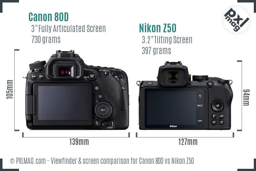 Canon 80D vs Nikon Z50 Screen and Viewfinder comparison Canon 80D vs Nikon Z50 Screen and Viewfinder comparison