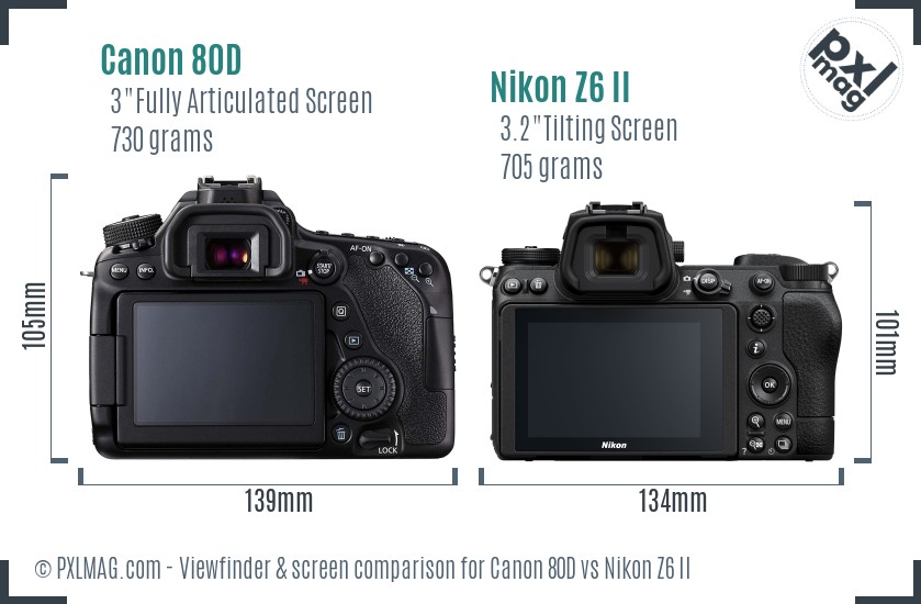 Canon 80D vs Nikon Z6 II Screen and Viewfinder comparison