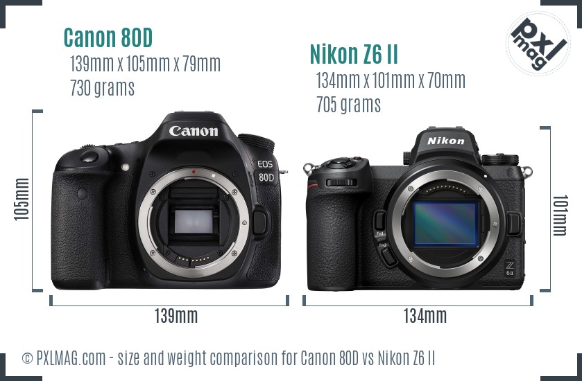 Canon 80D vs Nikon Z6 II size comparison