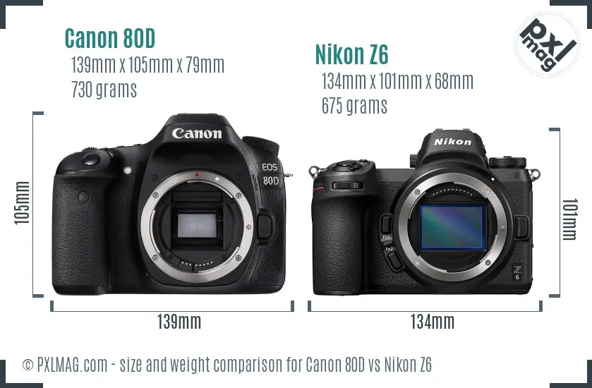 Canon 80D vs Nikon Z6 size comparison