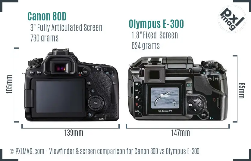 Canon 80D vs Olympus E-300 Screen and Viewfinder comparison