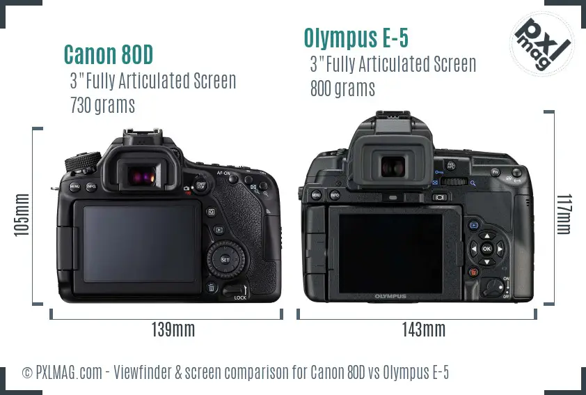 Canon 80D vs Olympus E-5 Screen and Viewfinder comparison