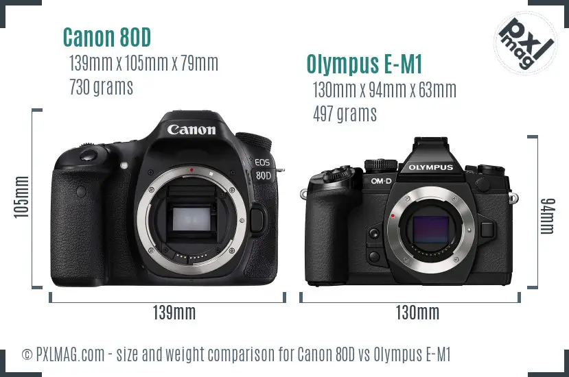 Canon 80D vs Olympus E-M1 size comparison