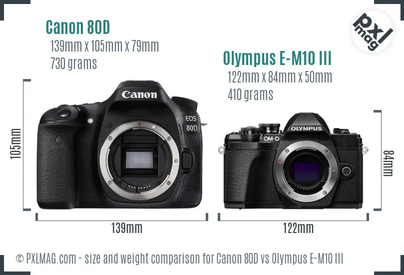 Canon 80D vs Olympus E-M10 III size comparison Canon 80D vs Olympus E-M10 III size comparison
