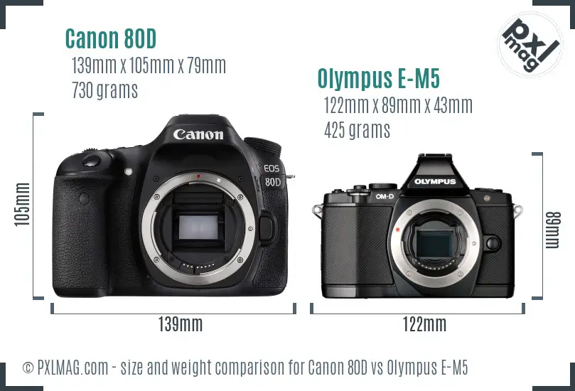 Canon 80D vs Olympus E-M5 size comparison