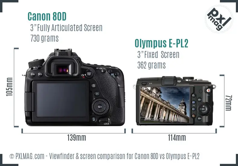 Canon 80D vs Olympus E-PL2 Screen and Viewfinder comparison Canon 80D vs Olympus E-PL2 Screen and Viewfinder comparison