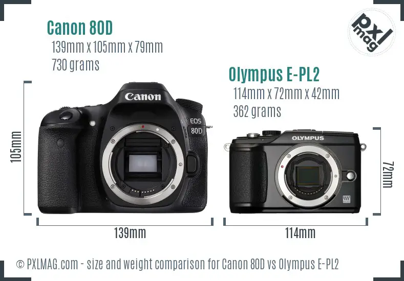 Canon 80D vs Olympus E-PL2 size comparison Canon 80D vs Olympus E-PL2 size comparison