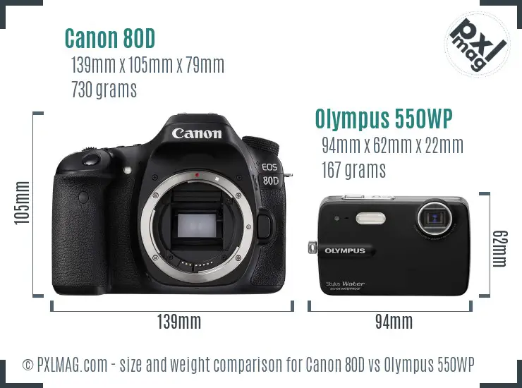 Canon 80D vs Olympus 550WP size comparison