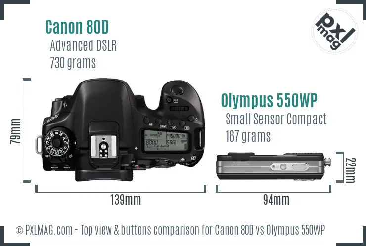 Canon 80D vs Olympus 550WP top view buttons comparison