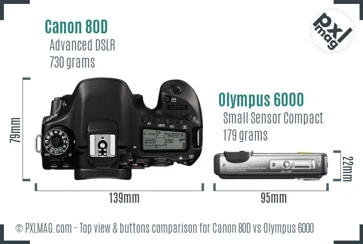 Canon 80D vs Olympus 6000 top view buttons comparison