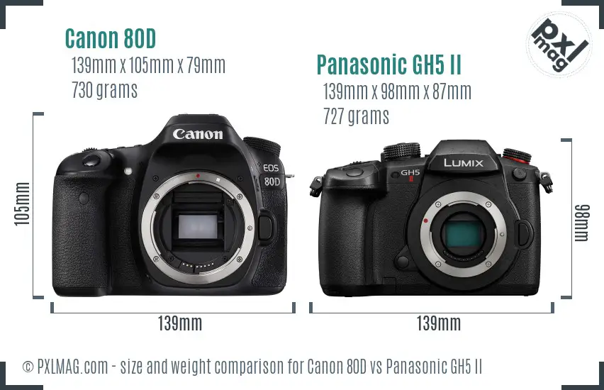 Canon 80D vs Panasonic GH5 II size comparison Canon 80D vs Panasonic GH5 II size comparison