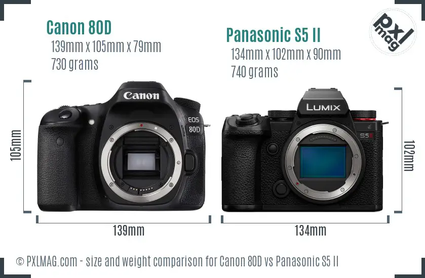 Canon 80D vs Panasonic S5 II size comparison
