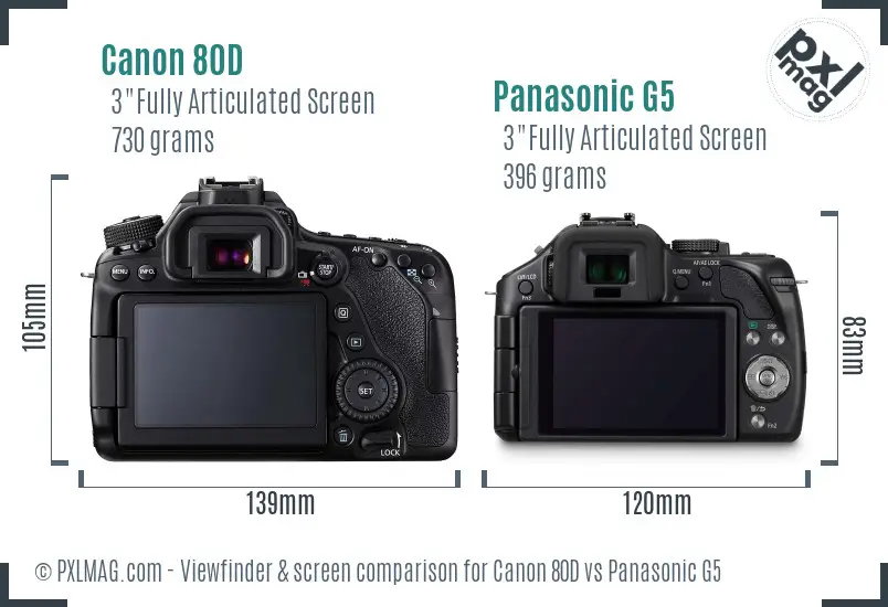 Canon 80D vs Panasonic G5 Screen and Viewfinder comparison Canon 80D vs Panasonic G5 Screen and Viewfinder comparison