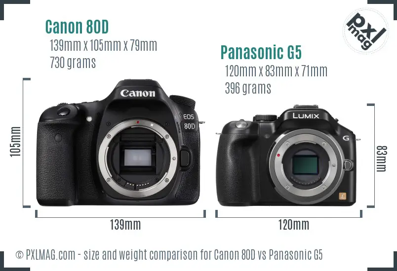 Canon 80D vs Panasonic G5 size comparison Canon 80D vs Panasonic G5 size comparison