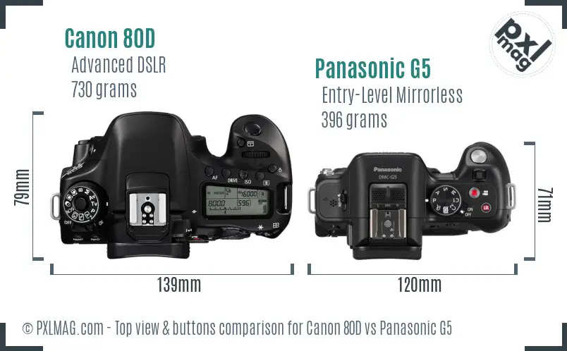 Canon 80D vs Panasonic G5 top view buttons comparison Canon 80D vs Panasonic G5 top view buttons comparison